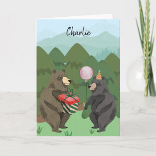 Beary Happy Birthday Custom Name Birthday Card
