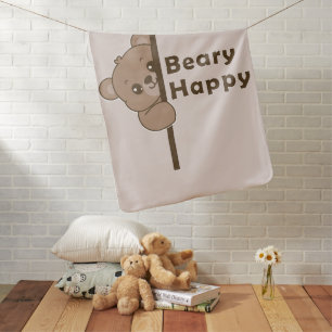 Beary Happy Cute Peeking Bear Doodle Kawaii Art Baby Blanket