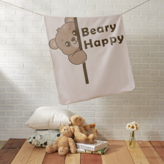 Beary Happy Cute Peeking Bear Doodle Kawaii Art Baby Blanket
