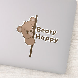 Beary Happy Cute Peeking Bear Doodle Kawaii Art Sticker