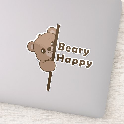 Beary Happy Cute Peeking Bear Doodle Kawaii Art Sticker