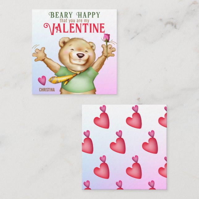 Beary Happy Teddy Bear Classroom Valentine Card (Front/Back)