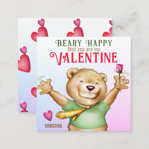 Beary Happy Teddy Bear Classroom Valentine Card