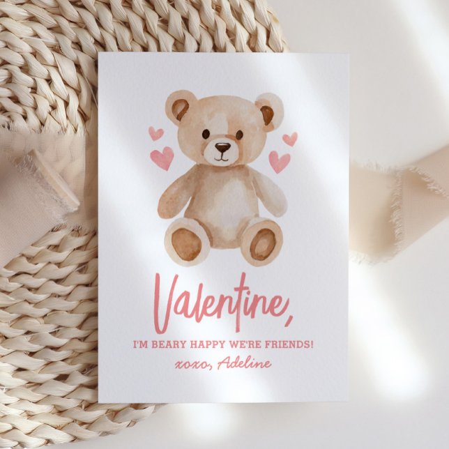 Beary Happy Teddy Bear Kids Valentines Day Note Card (Creator Uploaded)