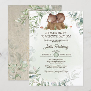 Beary Happy Woodland Forest Bear Boy Baby Shower Invitation