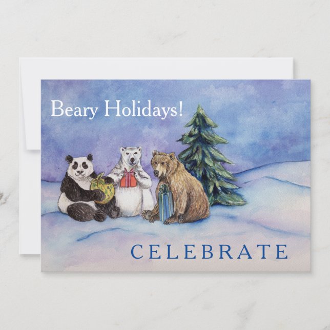 Beary Holidays Custom Open House Invitation Cards (Front)