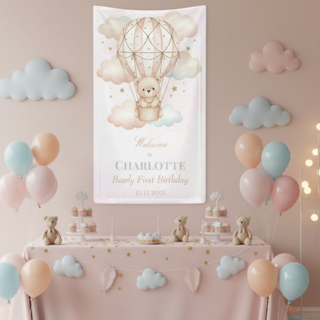 Beary  Hot Air Balloon 1st Birthday Welcome Poster (Creator Uploaded)