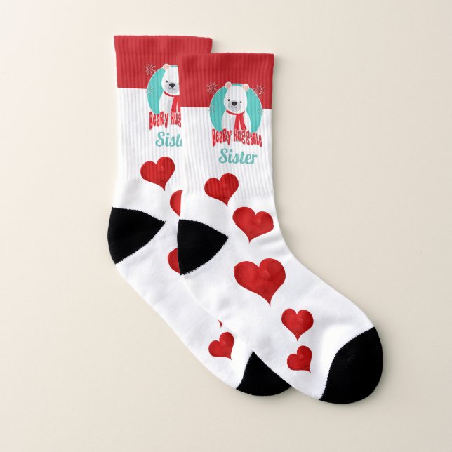 Beary Huggable Winter Christmas Bear Personalized Socks (Pair)