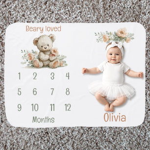 Beary Loved Teddy Bear Milestone Baby Blanket