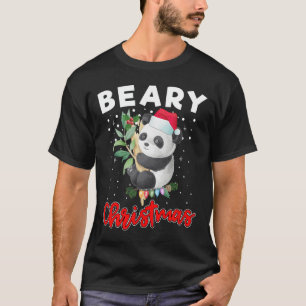 Beary Merry Christmas For Panda Bear Lovers Funny T-Shirt