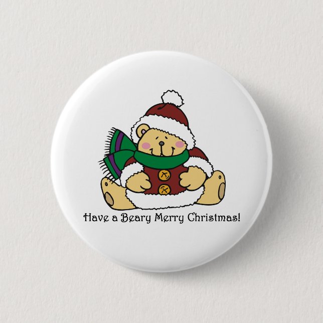 Beary Merry Christmas Pinback Button (Front)