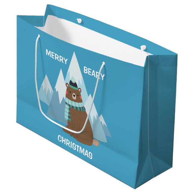 Beary Merry Mountain Christmas Large Gift Bag (Front Angled)