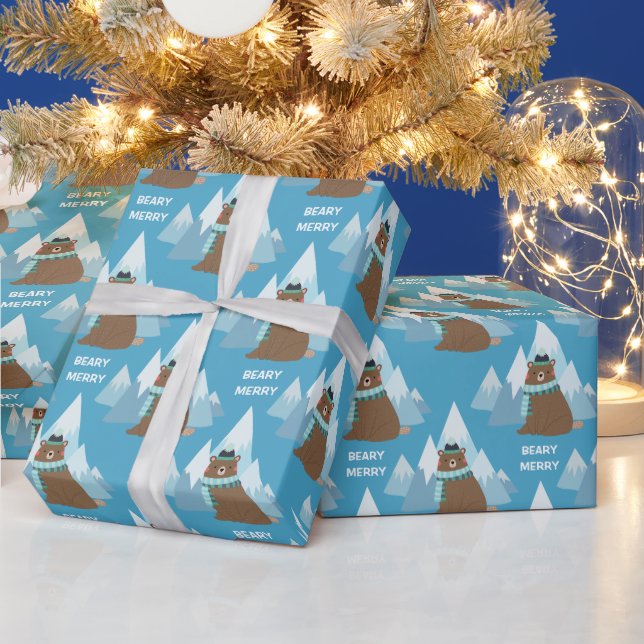 Beary Merry Mountain Christmas Wrapping Paper (Holidays)