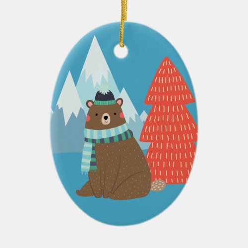 Beary Merry Mountain Personalized Christmas Ceramic Ornament