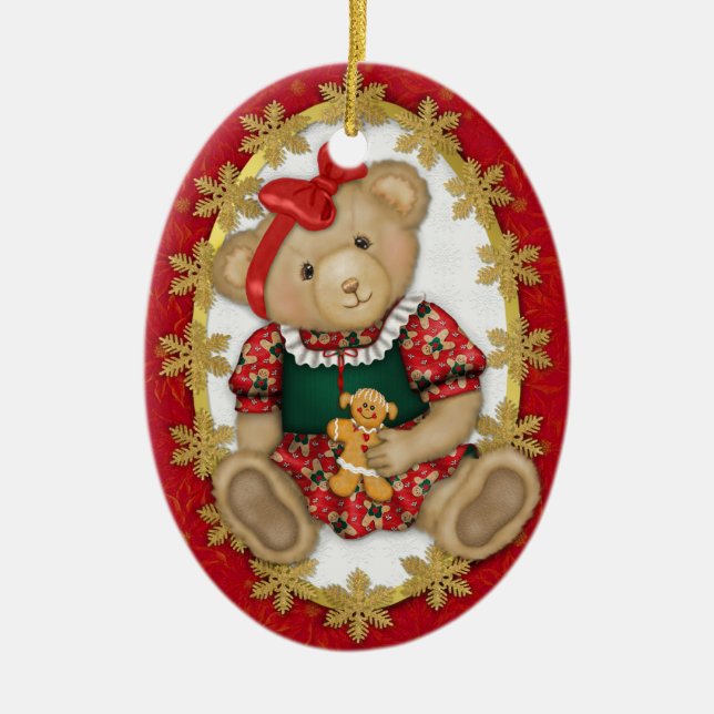 Beary Merry Teddy Bear Ornament - Oval 2 (Front)