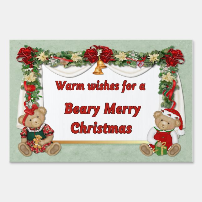 Beary Merry Teddybear Christmas Sign (Front)