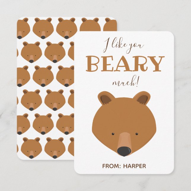 Beary Much Bear Classroom Valentine Card (Front/Back)