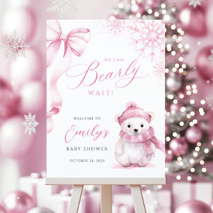 Beary Pink Winter Baby Shower Welcome Sign