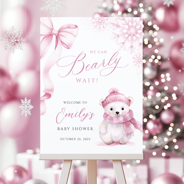 Beary Pink Winter Baby Shower Welcome Sign (Creator Uploaded)