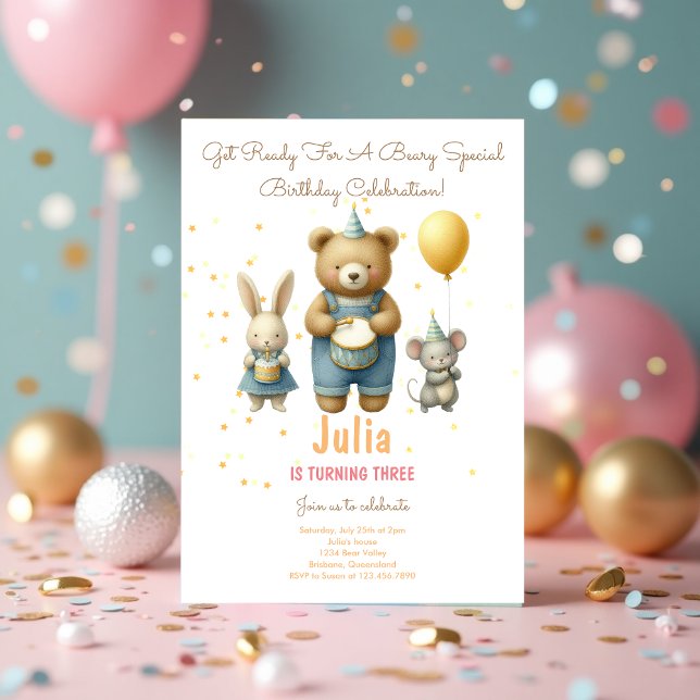 Beary Special Birthday Bash Invitation (Beary Special Birthday Bash Celebration Invitation)