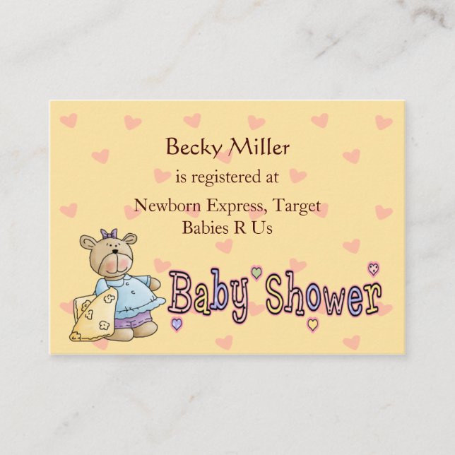 Beary Special Celebration Baby Show Registry Cards (Front)