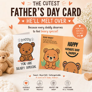 Beary Special Daddy, Teddy Bear Father's Day Letterpress Thank You Card