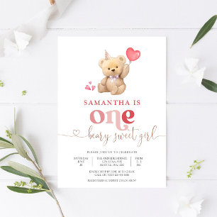 Beary Sweet 1st Birthday Invitation