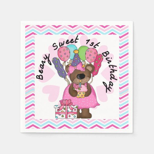 Beary Sweet 1st Birthday Paper Napkins