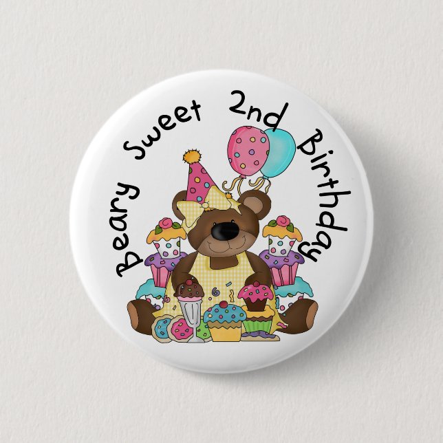 Beary Sweet 2nd Birthday T-shirts and Gifts Button (Front)