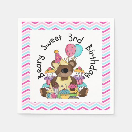 Beary Sweet 3rd Birthday Paper Napkins