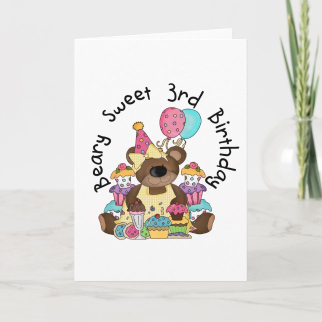 Beary Sweet 3rd Birthday Tshirts and Gifts Card (Front)