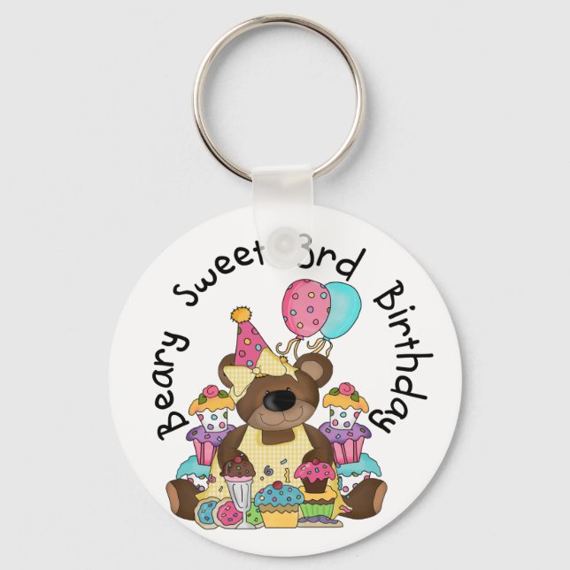 Beary Sweet 3rd Birthday Tshirts and Gifts Keychain (Front)