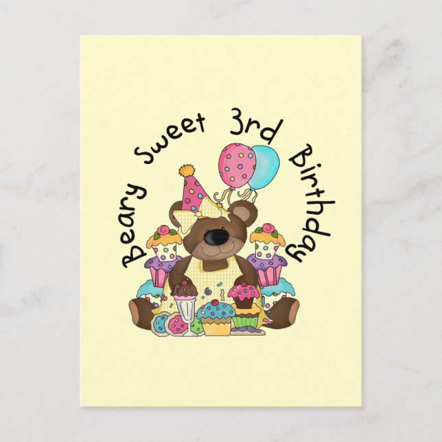 Beary Sweet 3rd Birthday Tshirts and Gifts Postcard (Front)