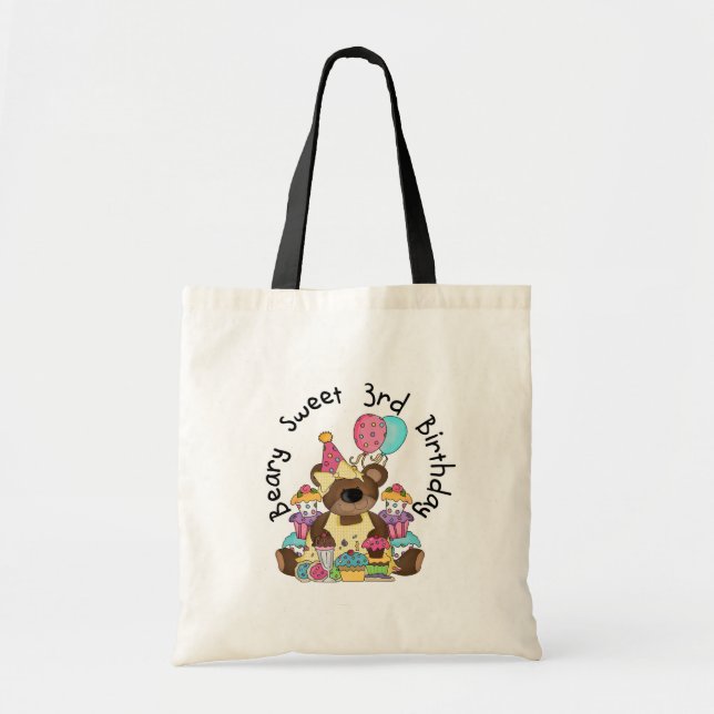 Beary Sweet 3rd Birthday Tshirts and Gifts Tote Bag (Front)