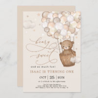 Beary Sweet and So Much Fun Bear Balloons Birthday Invitation