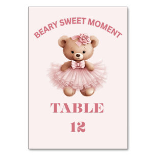 BEARY SWEET Baby girl pink blush Teddy Bear shower Table Number