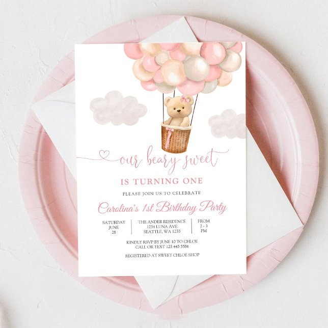 Beary Sweet Balloon Birthday Invitation (Creator Uploaded)