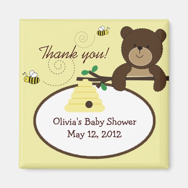 Beary Sweet Bear & Bee Baby Shower Favor Magnet (Front)