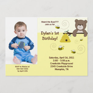 Beary Sweet Bear & Bee *PHOTO* Birthday 5x7 Invitation
