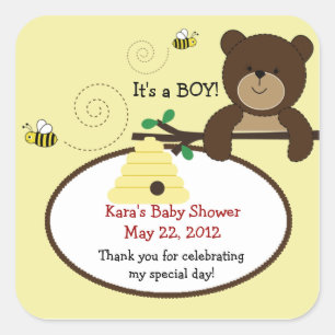 Beary Sweet Bear & Bee SQUARE Favor Sticker