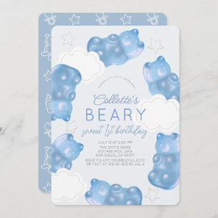 Beary Sweet Blue Gummy Bear Boy 1st Birthday Invitation
