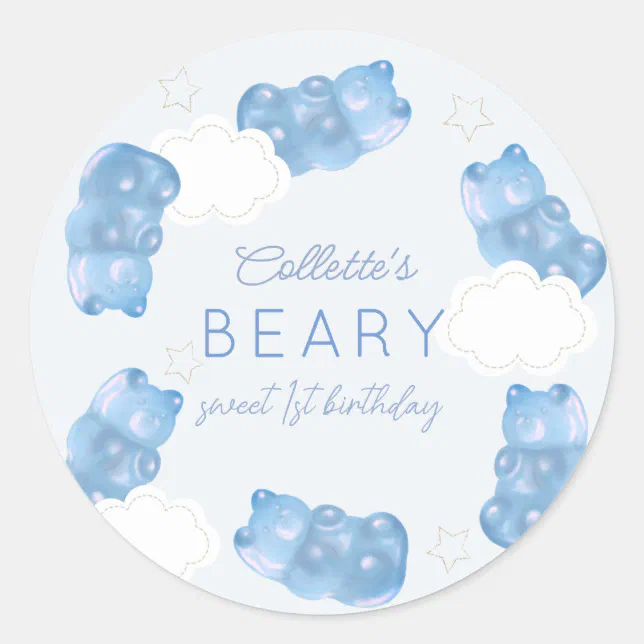 Beary Sweet Blue Gummy Bear Boy Birthday Classic Round Sticker | Zazzle