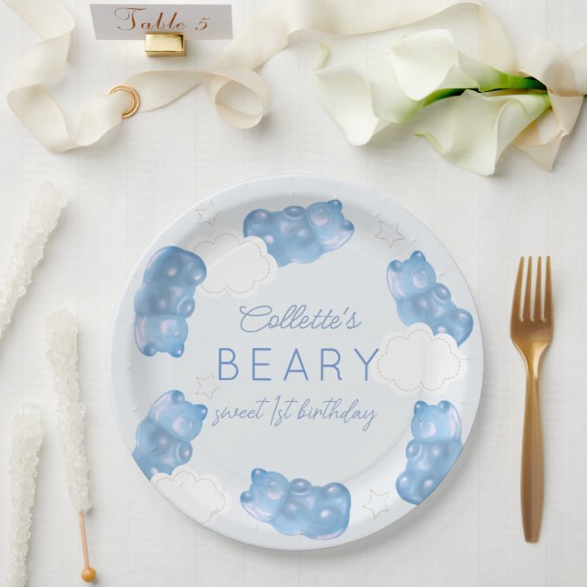 Beary Sweet Blue Gummy Bear Boy Birthday Paper Plates (Wedding)
