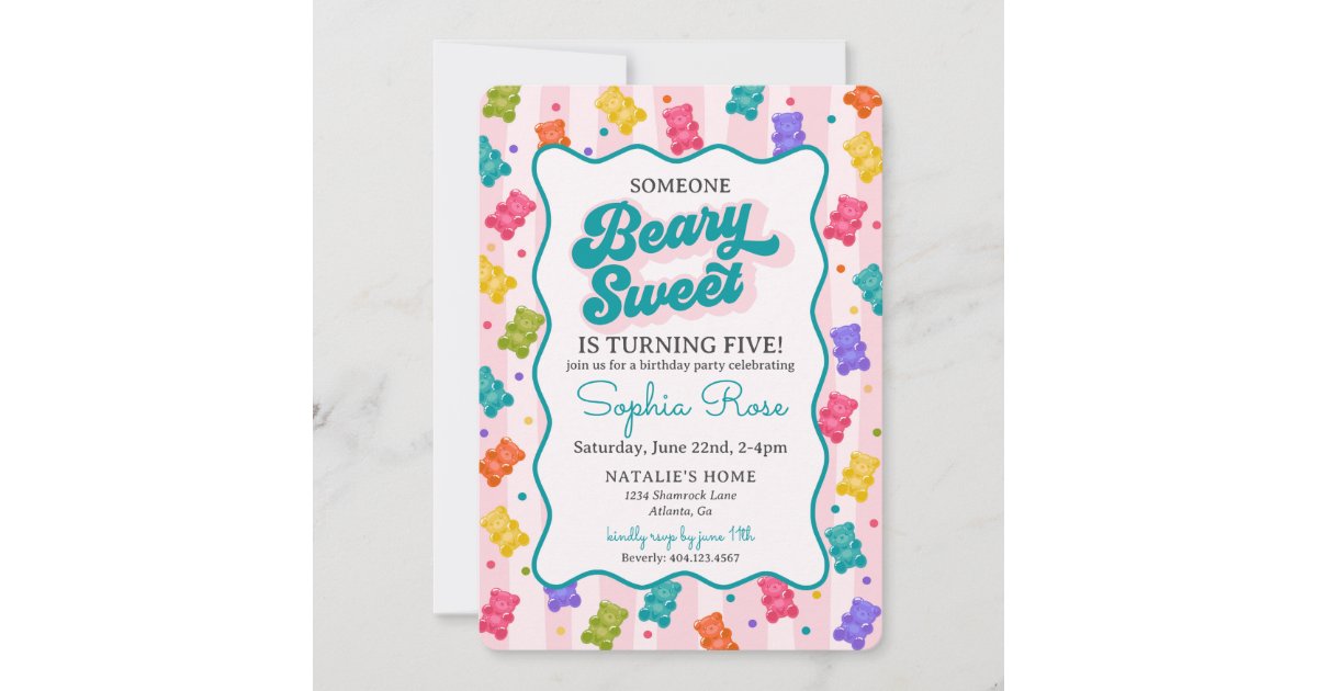 Beary Sweet Candy Gummy Bear Birthday Invitation | Zazzle