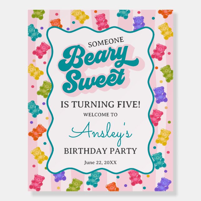 Beary Sweet Candy Gummy Bear Birthday Welcome Foam Board (Front)