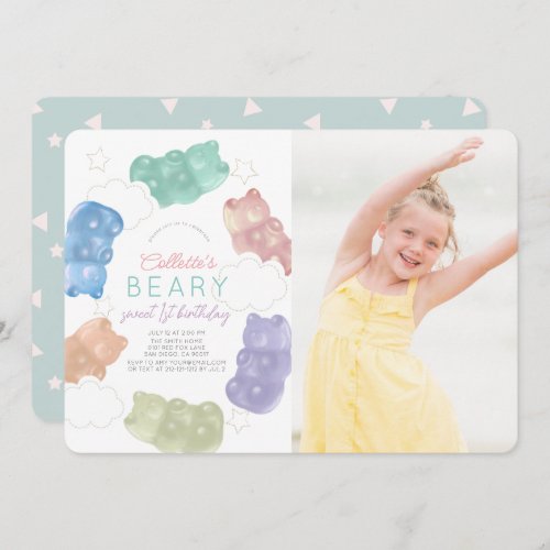Beary Sweet Gummy Bear Girl Photo Birthday Invitation