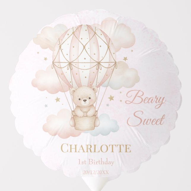 Beary Sweet Hot Air Balloon 1st Birthday Balloon (Front)