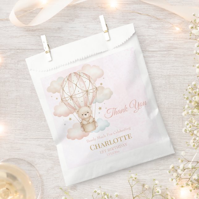 Beary Sweet Hot Air Balloon 1st Birthday  Favor Bag (Clipped)