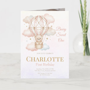 Beary Sweet Hot Air Balloon 1st Birthday Photo Invitation