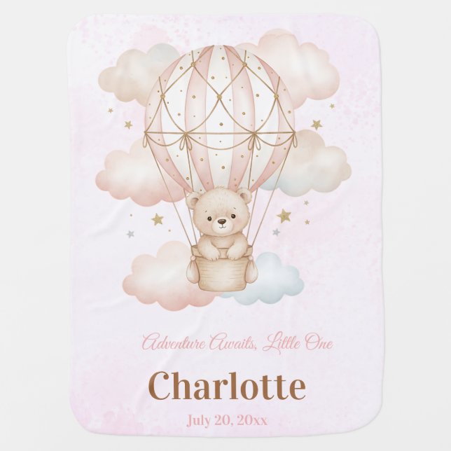 Beary Sweet Hot Air Balloon Nursery Baby Blanket (Front)